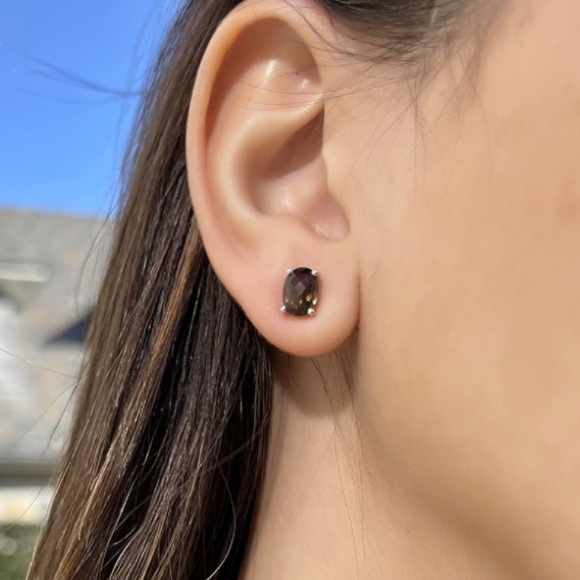 14k Levian Chocolate Quartz Solitaire Earrings - Picture 4 of 7